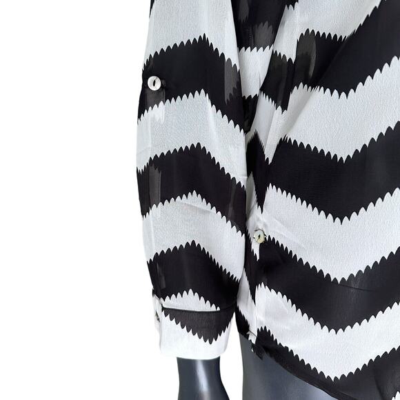 Kalijati White & Black Striped Long Sleeve Blouse Medium M Button Up NWOT - Picture 3 of 11